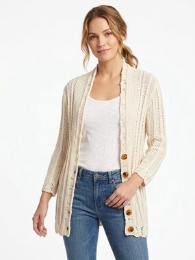 Only Mine 100% Cotton Cream Open Knit Crochet Cardigan L